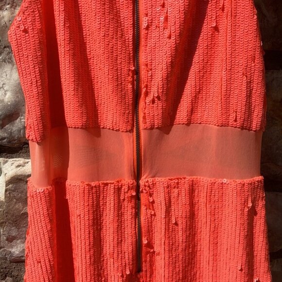 Alice + Olivia Dress Cara Sequin Mesh Cut Out Coral Sleeveless Size 6 NWT - Picture 8 of 12